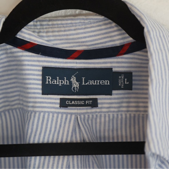 Ralph Lauren Classic Fit Blue White Striped Button-Down Shirt Men’s Large - Picture 2 of 3